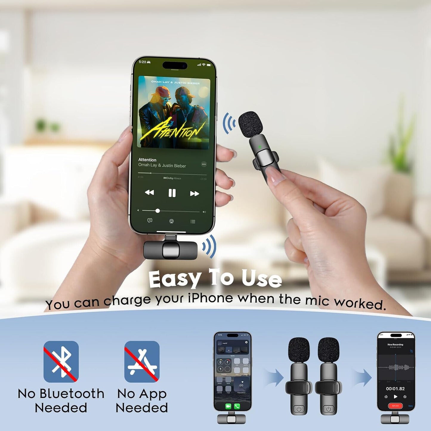 Lavalier Microphone Audio Video Recording Mini Mic for Android/Iphone Wireless