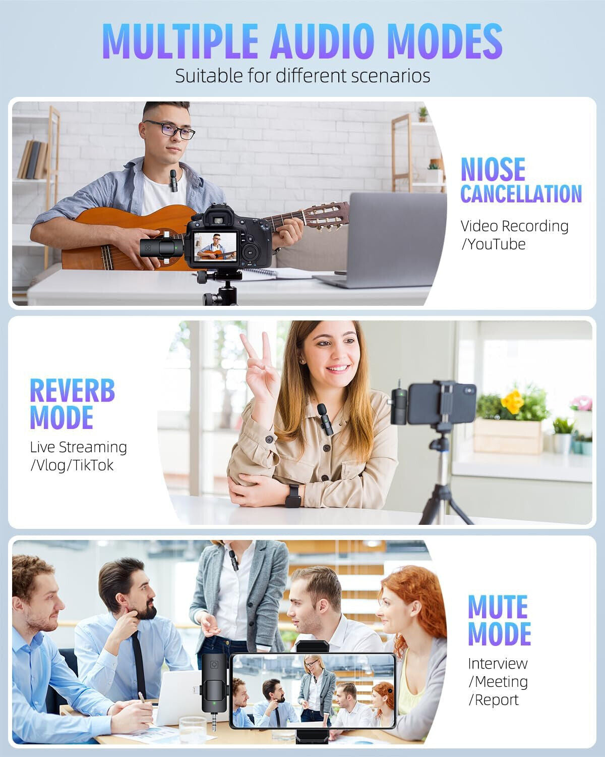 Lavalier Microphone Audio Video Recording Mini Mic for Android/Iphone Wireless
