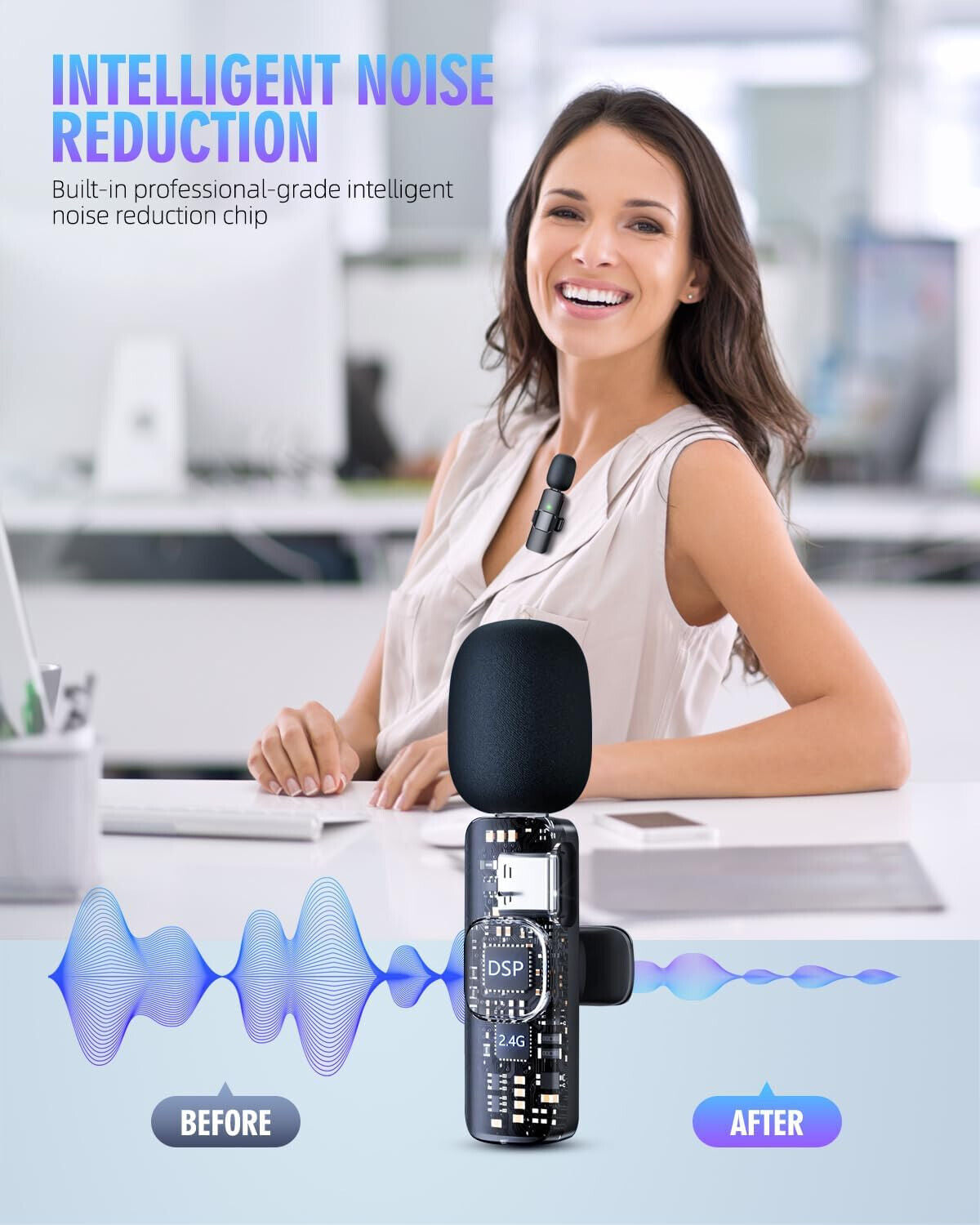 Lavalier Microphone Audio Video Recording Mini Mic for Android/Iphone Wireless
