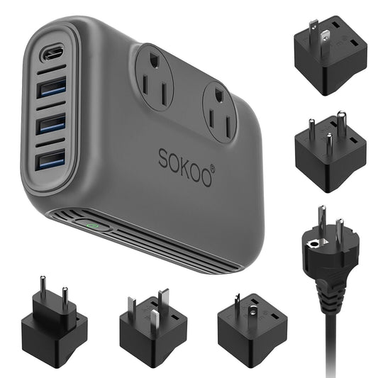 230W Step down 220V to 110V Voltage Converter Travel Adapter with USB C Ports